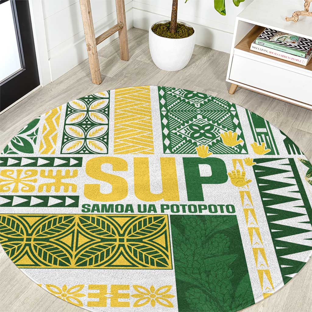 Samoa Uniting Party Round Carpet SUP Est 2025 Siapo Pattern LT14 White - Polynesian Pride
