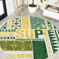 Samoa Uniting Party Round Carpet SUP Est 2025 Siapo Pattern LT14 White - Polynesian Pride