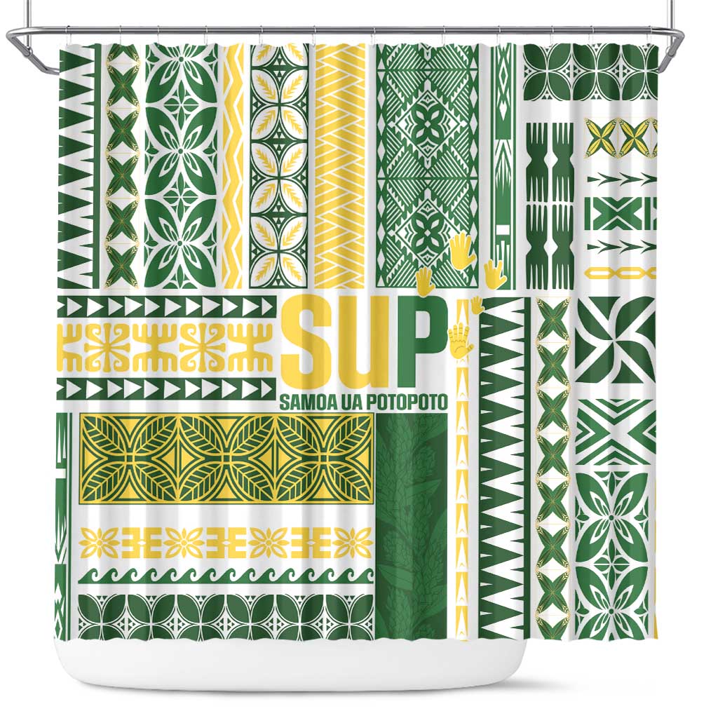 Samoa Uniting Party Shower Curtain SUP Est 2025 Siapo Pattern LT14 White - Polynesian Pride