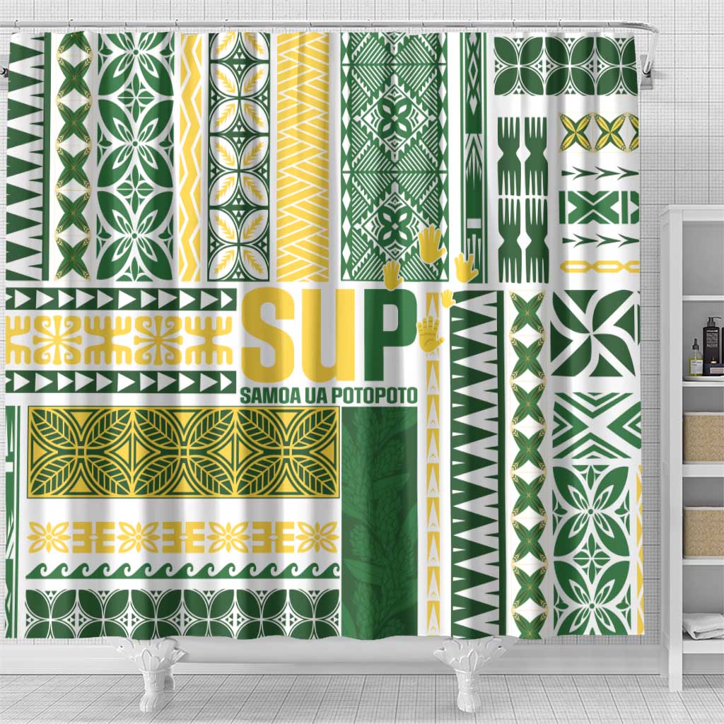Samoa Uniting Party Shower Curtain SUP Est 2025 Siapo Pattern LT14 - Polynesian Pride