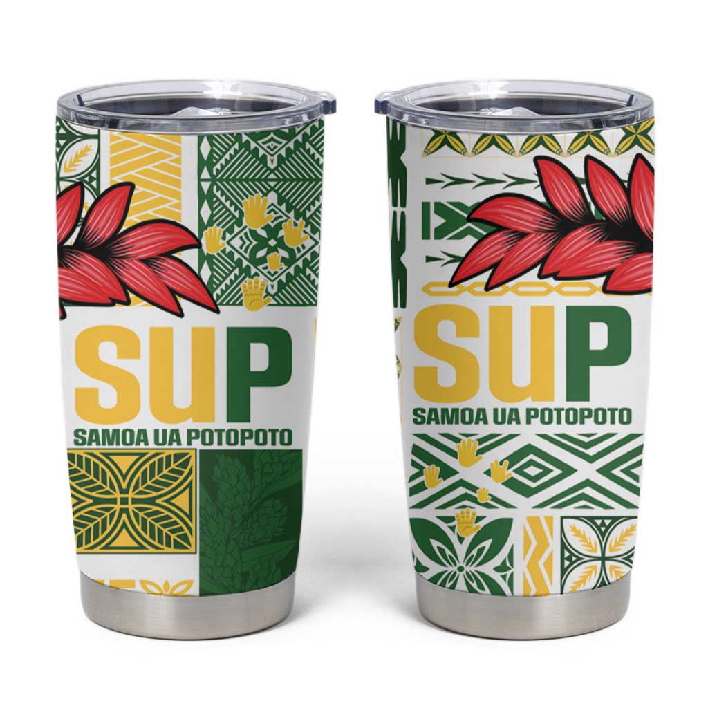 Samoa Uniting Party Tumbler Cup SUP Est 2025 Siapo Pattern LT14 White - Polynesian Pride