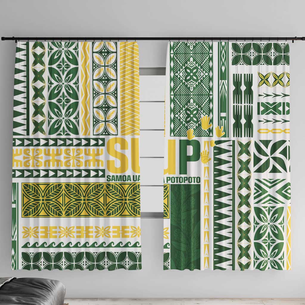 Samoa Uniting Party Window Curtain SUP Est 2025 Siapo Pattern LT14 With Hooks White - Polynesian Pride