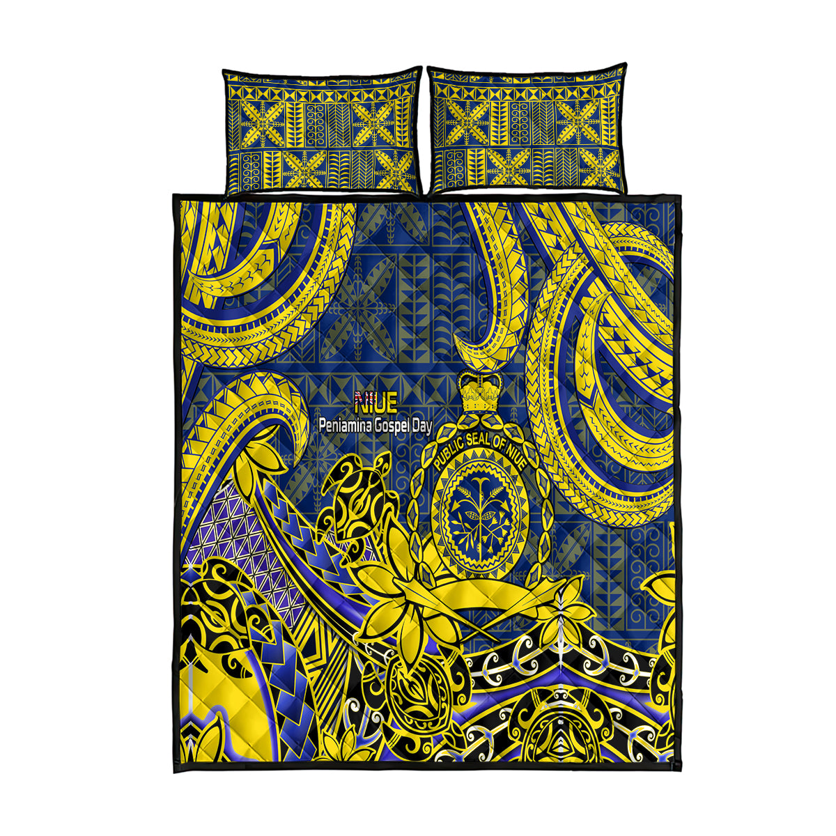 Niue Peniamina Gospel Day Quilt Bed Set Unique Niean Hiapo LT14 Blue - Polynesian Pride