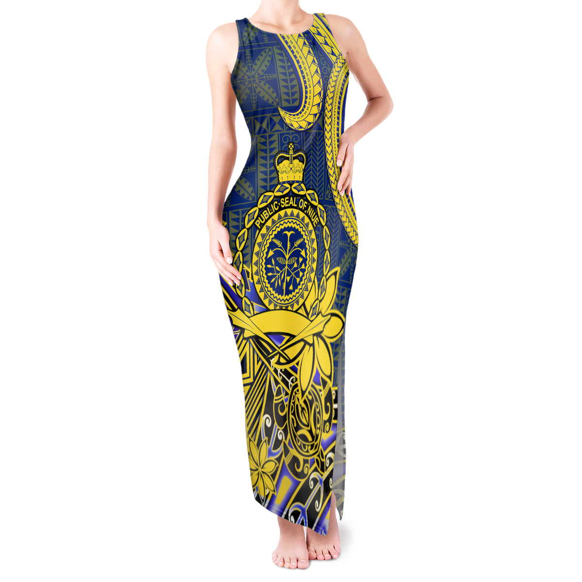 Niue Peniamina Gospel Day Tank Maxi Dress Unique Niean Hiapo LT14 Women Blue - Polynesian Pride