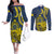 Personalised Niue Peniamina Gospel Day Couples Matching Off The Shoulder Long Sleeve Dress and Long Sleeve Button Shirts Unique Niean Hiapo LT14 Blue - Polynesian Pride