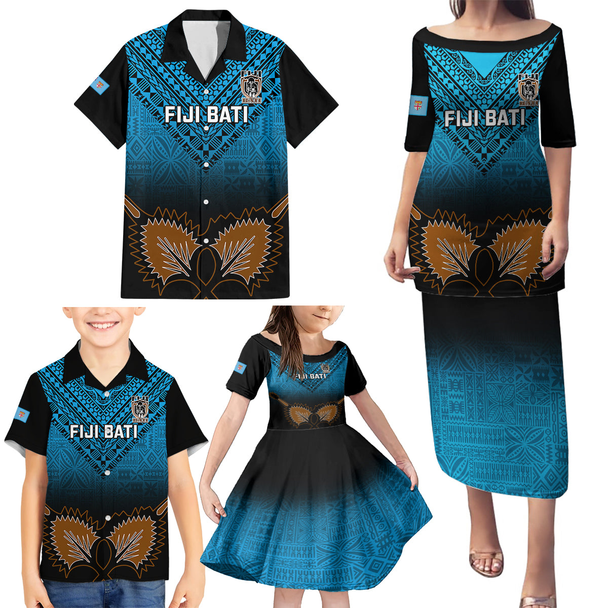 Custom Fiji Tapa Rugby Family Matching Puletasi Dress and Hawaiian Shirt Pacific 2023 Go Fijian Bati LT14 - Polynesian Pride