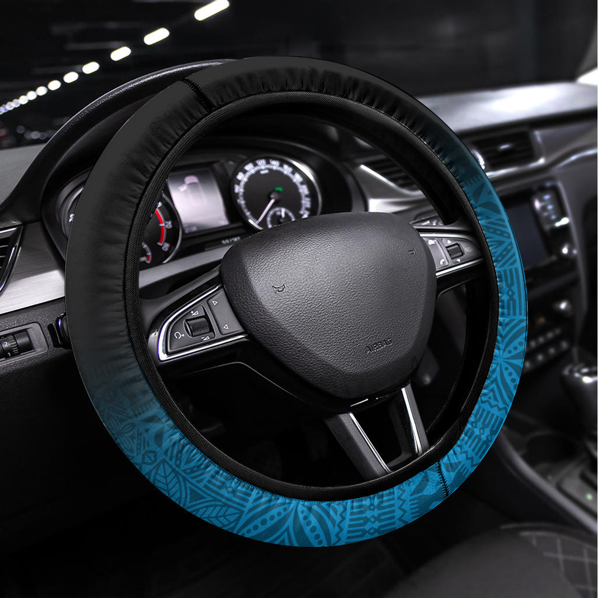 Fiji Tapa Rugby Steering Wheel Cover Pacific 2023 Go Fijian Bati LT14 Universal Fit Blue - Polynesian Pride