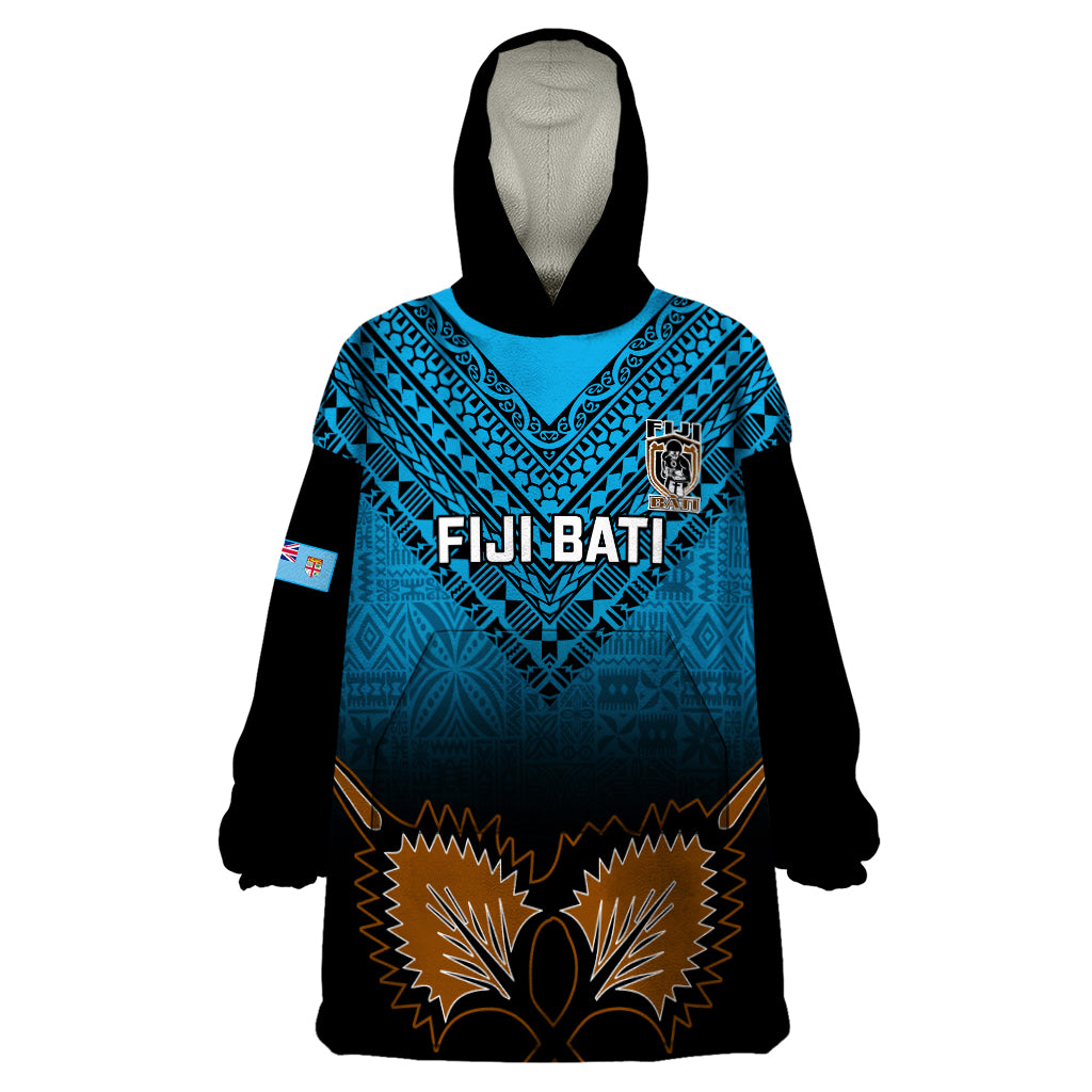 Custom Fiji Tapa Rugby Wearable Blanket Hoodie Pacific 2023 Go Fijian Bati LT14 One Size Blue - Polynesian Pride