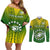 Custom Cook Islands Rugby Couples Matching Off Shoulder Short Dress and Long Sleeve Button Shirts Pacific 2023 Go The Kukis LT14 Green - Polynesian Pride