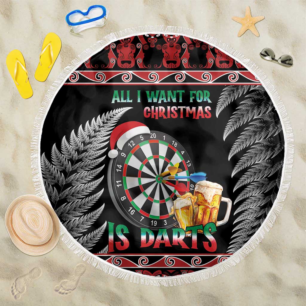 All I Want For Christmas Is Darts New Zealand Beach Blanket LT14 One Size 150cm Black - Polynesian Pride