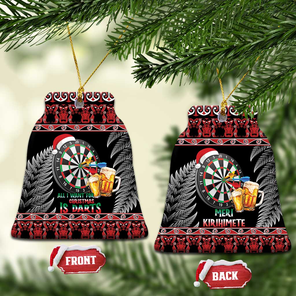 All I Want For Christmas Is Darts New Zealand Ceramic Ornament LT14 Bell Flake Black - Polynesian Pride