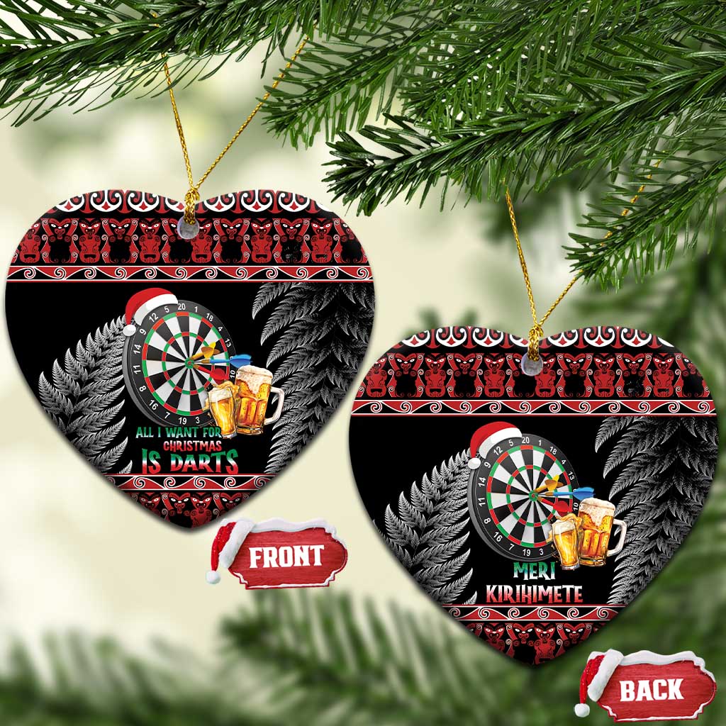 All I Want For Christmas Is Darts New Zealand Ceramic Ornament LT14 Heart Black - Polynesian Pride