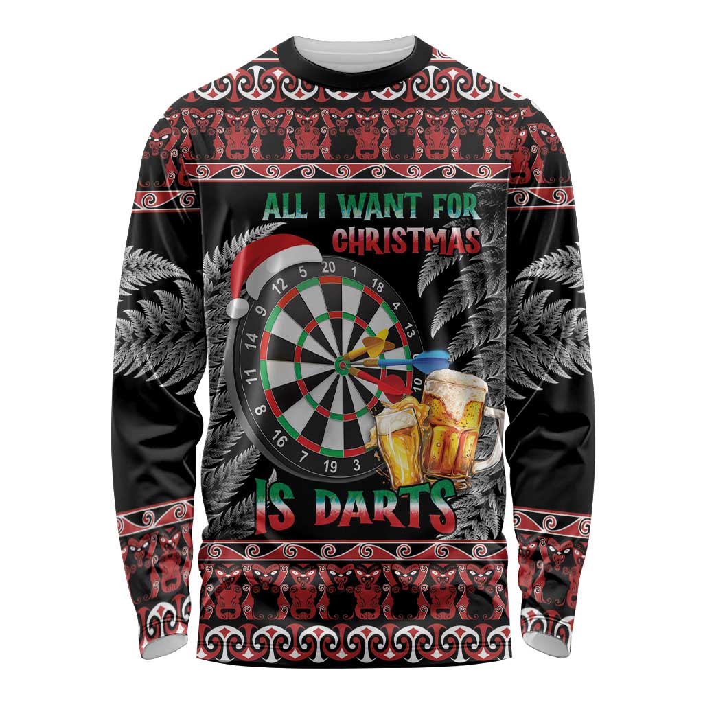 All I Want For Christmas Is Darts New Zealand Long Sleeve Shirt LT14 Unisex Black - Polynesian Pride