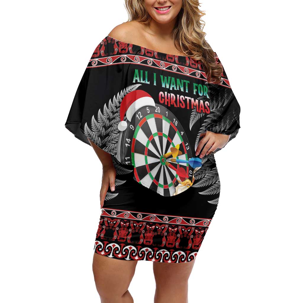 All I Want For Christmas Is Darts New Zealand Off Shoulder Short Dress LT14 Women Black - Polynesian Pride