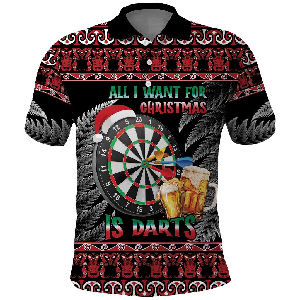 All I Want For Christmas Is Darts New Zealand Polo Shirt LT14 Black - Polynesian Pride