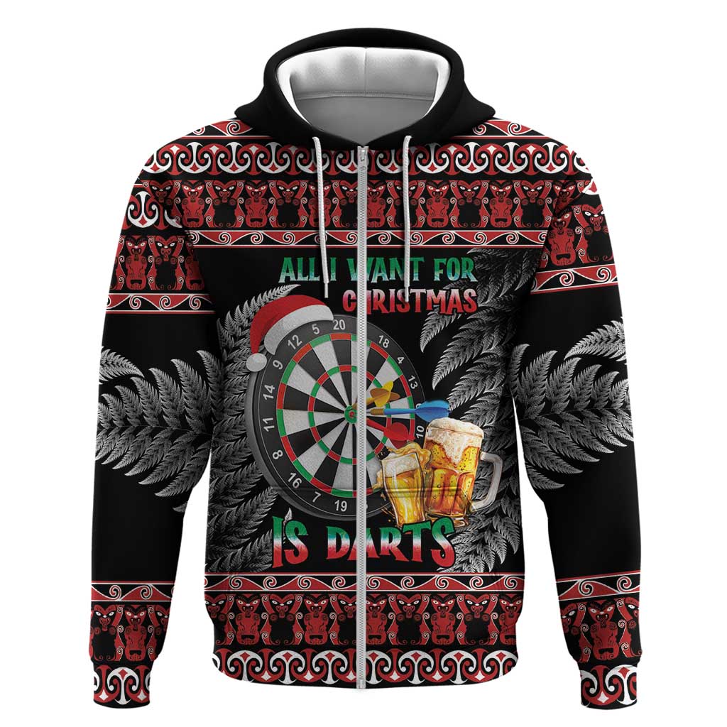 All I Want For Christmas Is Darts New Zealand Zip Hoodie LT14 Zip Hoodie Black - Polynesian Pride