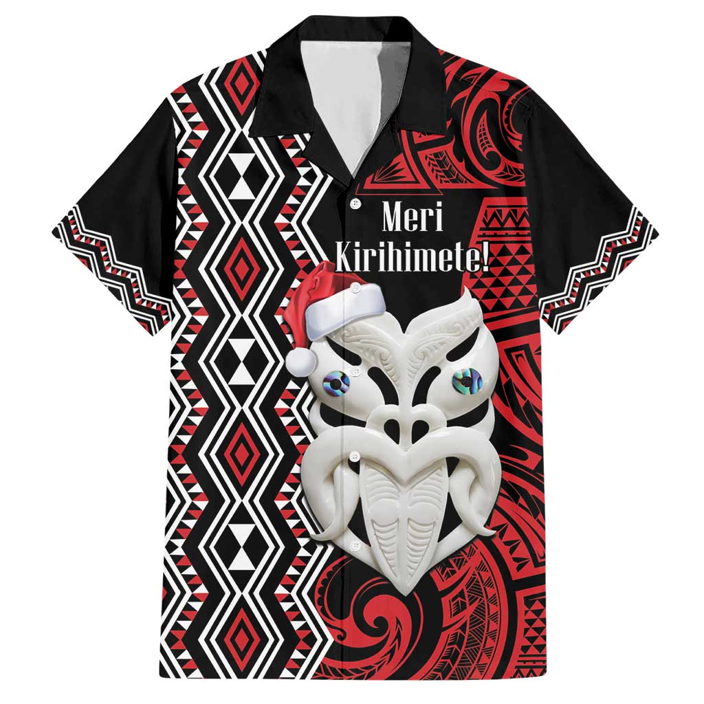 Personalised New Zealand Christmas Hawaiian Shirt Meri Kirihimete Maori Wheku - Taniko Art LT14 Black - Polynesian Pride
