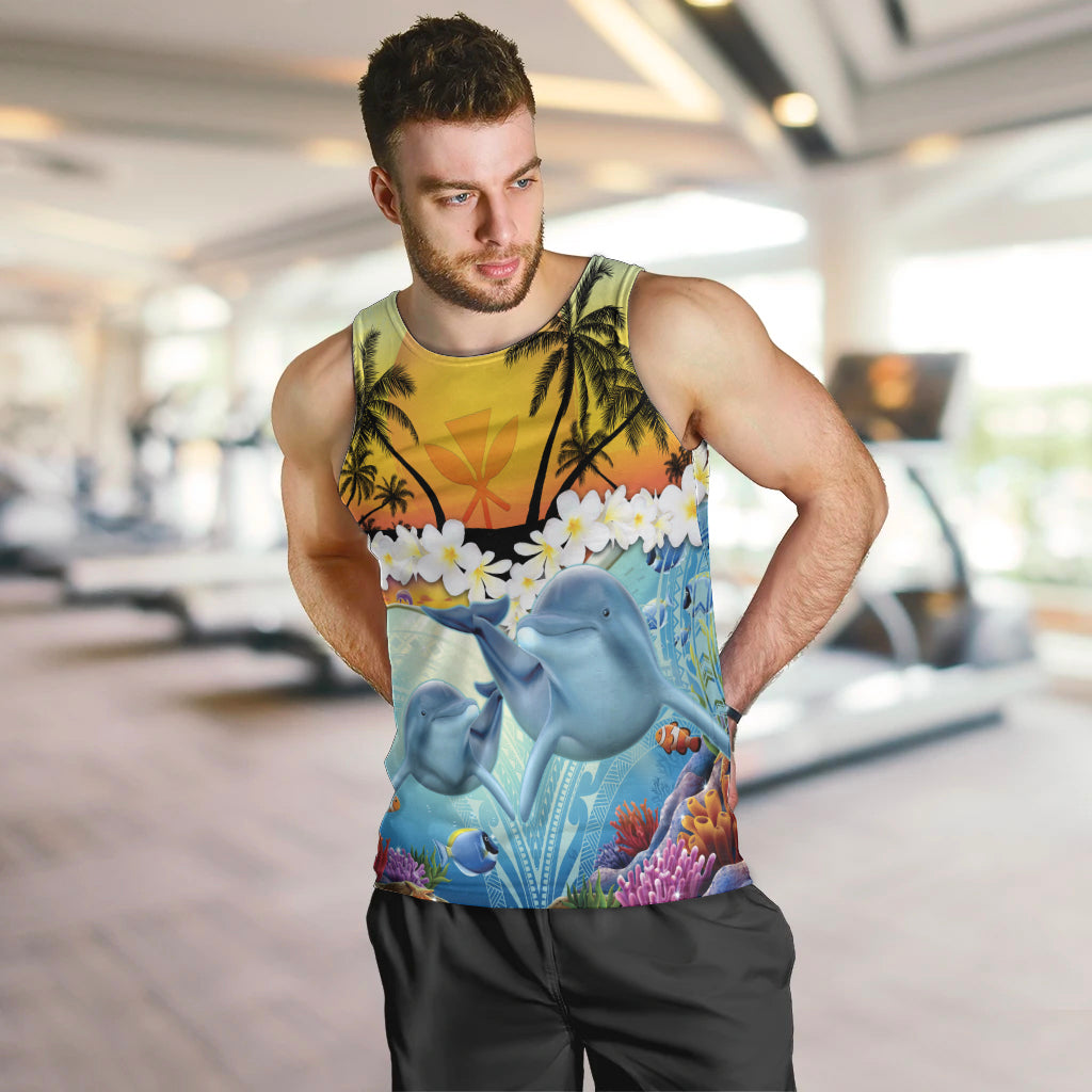 Aloha Hawaii Dolphins Men Tank Top Heart Of The Ocean Tropical Summer Vibes LT14 Blue - Polynesian Pride