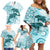 Polynesia Dolphins Family Matching Off Shoulder Short Dress and Hawaiian Shirt Valentine Day Floral Polynesian - Vintage Dark Cyan LT14 - Polynesian Pride