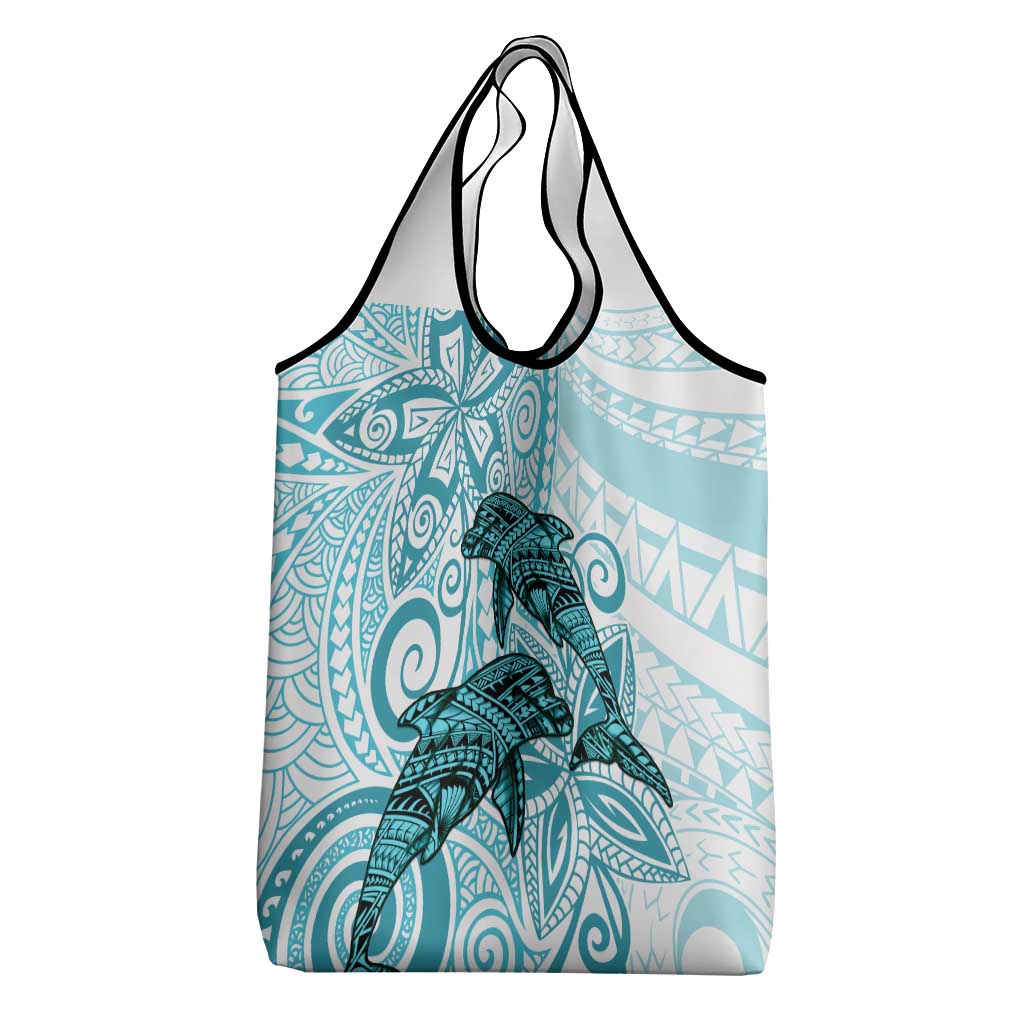 Polynesia Dolphins Grocery Bag Valentine Day Floral Polynesian - Vintage Dark Cyan LT14 - Polynesian Pride