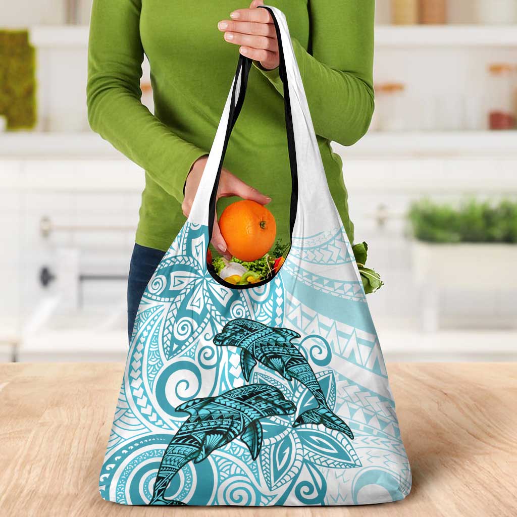 Polynesia Dolphins Grocery Bag Valentine Day Floral Polynesian - Vintage Dark Cyan LT14 - Polynesian Pride