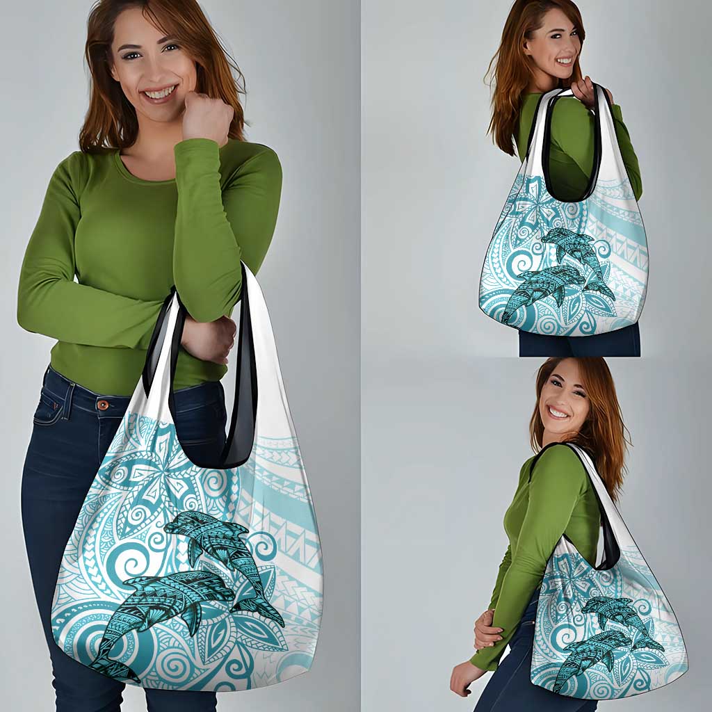 Polynesia Dolphins Grocery Bag Valentine Day Floral Polynesian - Vintage Dark Cyan LT14 - Polynesian Pride