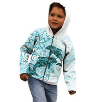 Polynesia Dolphins Kid Hoodie Valentine Day Floral Polynesian - Vintage Dark Cyan LT14 - Polynesian Pride