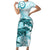 Polynesia Dolphins Short Sleeve Bodycon Dress Valentine Day Floral Polynesian - Vintage Dark Cyan LT14 Long Dress Dark Cyan - Polynesian Pride