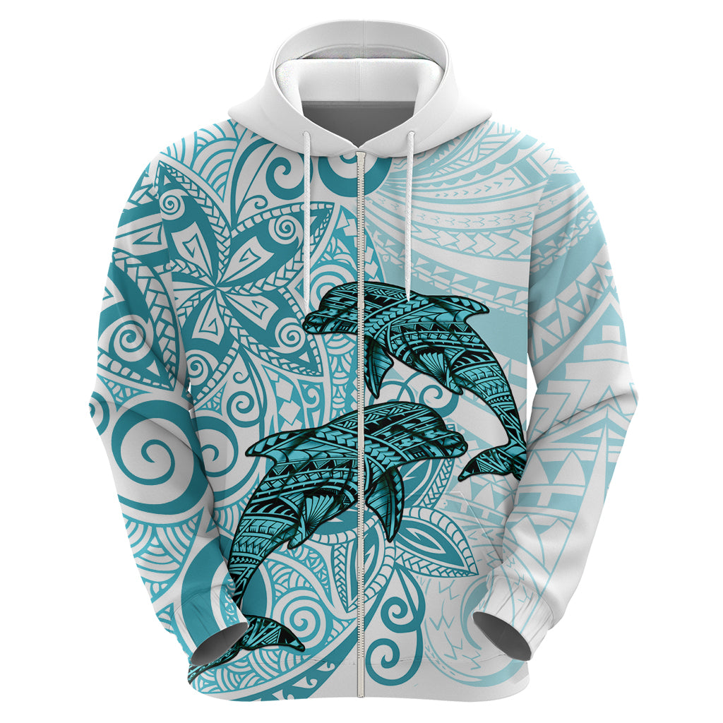 Polynesia Dolphins Zip Hoodie Valentine Day Floral Polynesian - Vintage Dark Cyan LT14 - Polynesian Pride