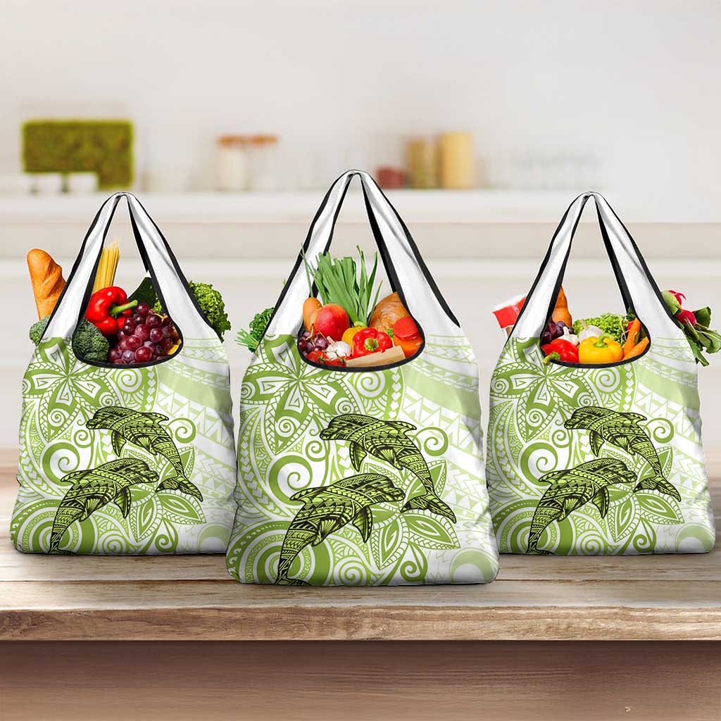 Polynesia Dolphins Grocery Bag Valentine Day Floral Polynesian - Vintage Lime Green LT14 3-pack One Size Lime Green - Polynesian Pride
