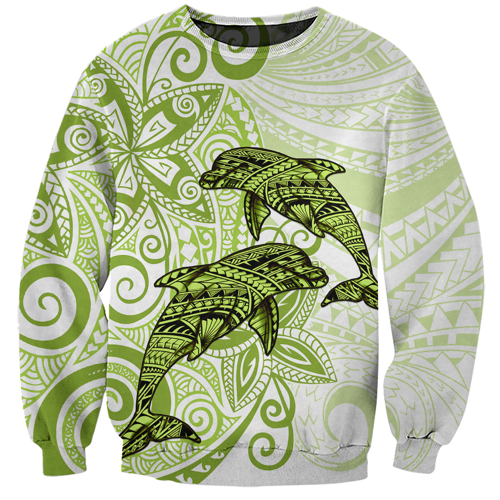 Polynesia Dolphins Sweatshirt Valentine Day Floral Polynesian - Vintage Lime Green LT14 Unisex Lime Green - Polynesian Pride