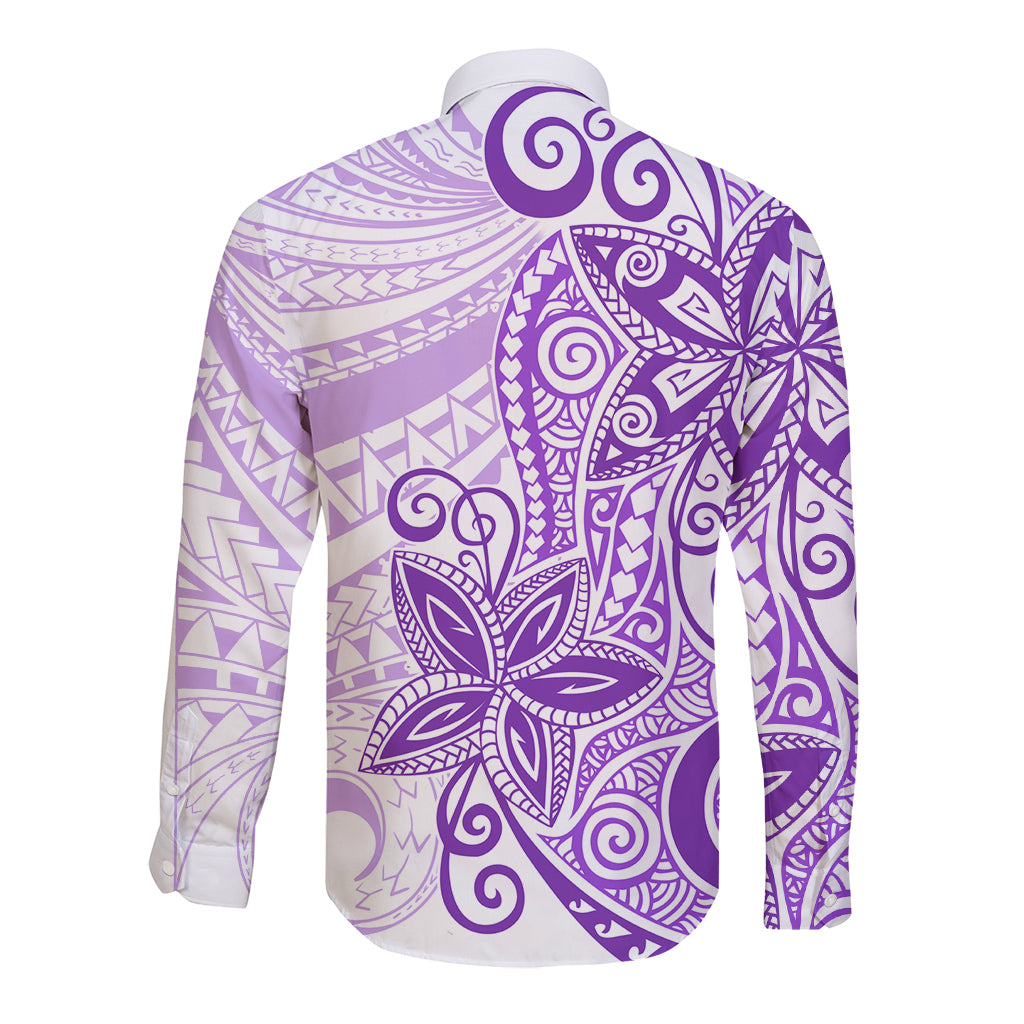 Polynesia Dolphins Long Sleeve Button Shirt Valentine Day Floral Polynesian - Vintage Purple LT14 - Polynesian Pride