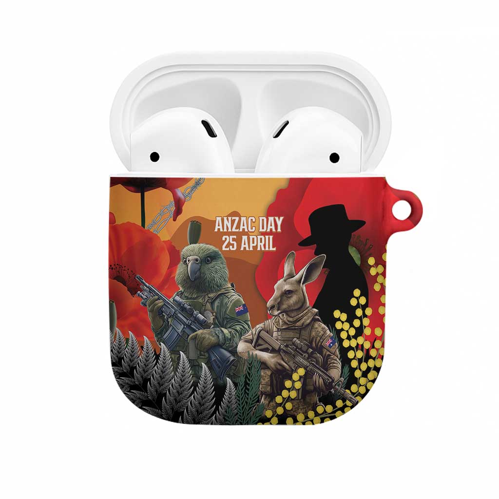New Zealand and Australia ANZAC Day AirPods Case Sliver Fern Kakapo With Golden Wattle Kangaroo LT14 Gold - Polynesian Pride