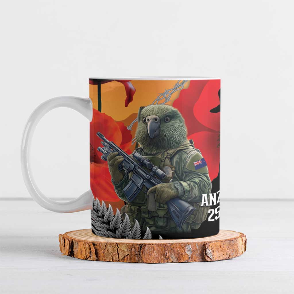 New Zealand and Australia ANZAC Day Ceramic Mug Sliver Fern Kakapo With Golden Wattle Kangaroo LT14 Gold - Polynesian Pride
