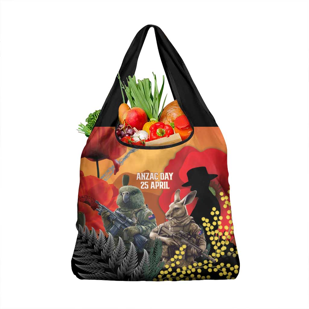 New Zealand and Australia ANZAC Day Grocery Bag Sliver Fern Kakapo With Golden Wattle Kangaroo LT14 1-pack One Size Gold - Polynesian Pride