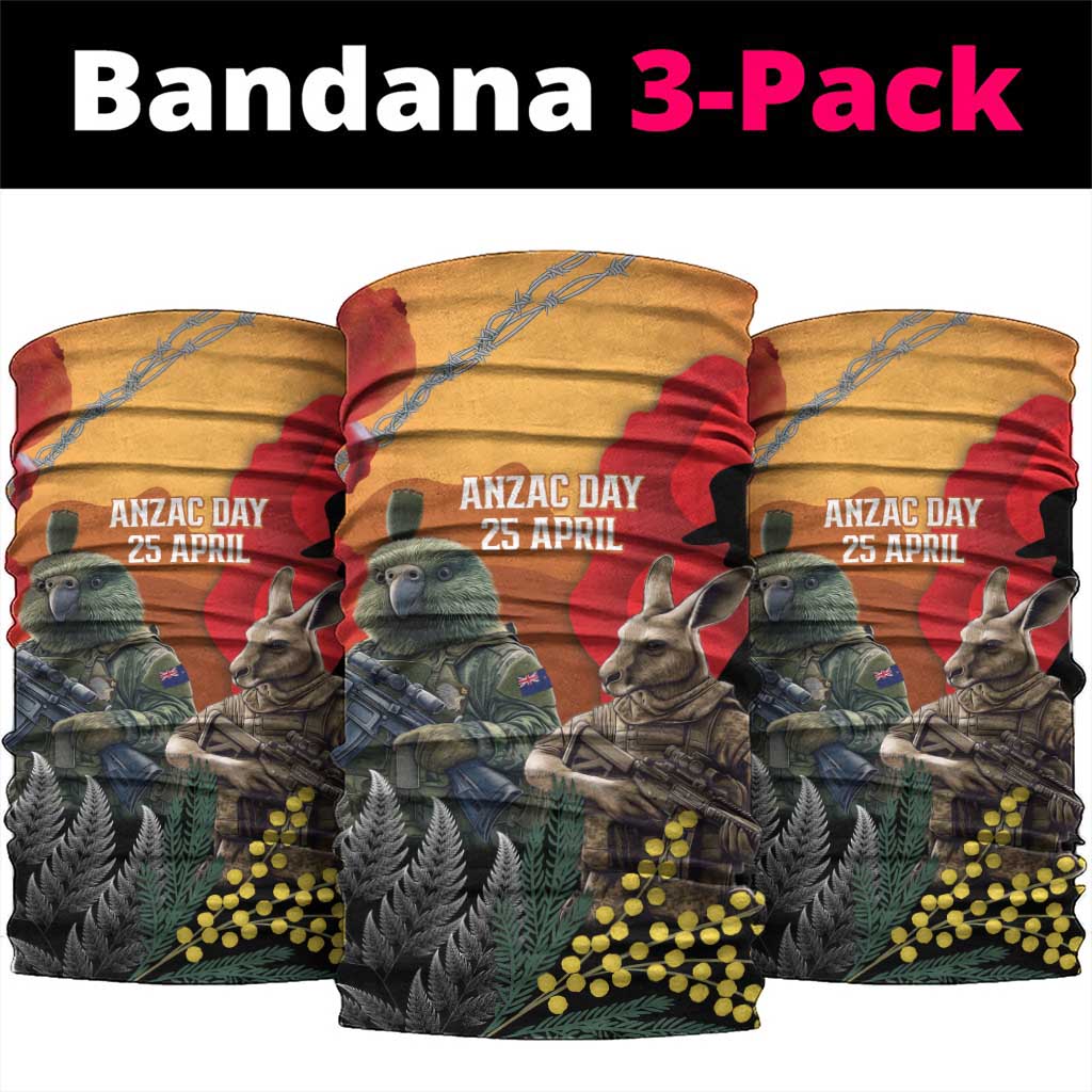 New Zealand and Australia ANZAC Day Neck Gaiter Sliver Fern Kakapo With Golden Wattle Kangaroo LT14 package One Size: 25*50cm Gold - Polynesian Pride
