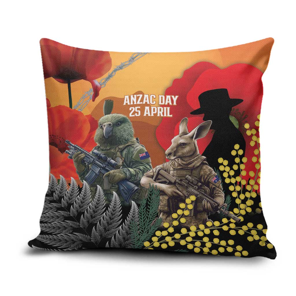 New Zealand and Australia ANZAC Day Pillow Cover Sliver Fern Kakapo With Golden Wattle Kangaroo LT14 Gold - Polynesian Pride