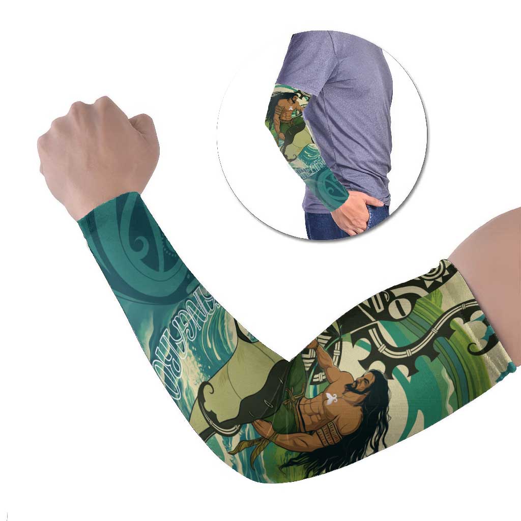 Aotearoa Tangaroa Atua Arm Sleeves New Zealand God Of The Ocean LT14 Set of 2 Cyan - Polynesian Pride