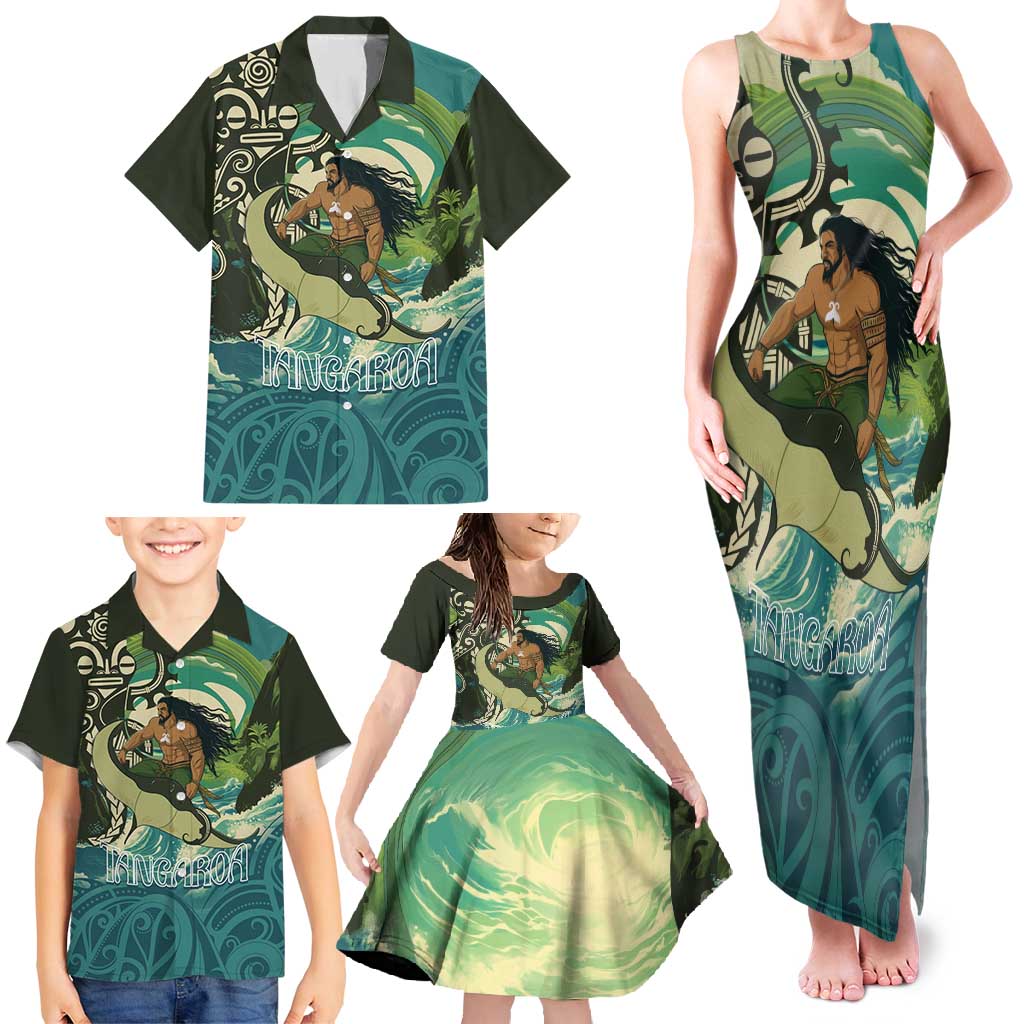 Aotearoa Tangaroa Atua Family Matching Tank Maxi Dress and Hawaiian Shirt New Zealand God Of The Ocean