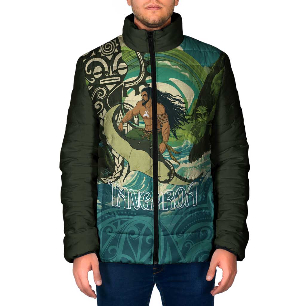 Aotearoa Tangaroa Atua Padded Jacket New Zealand God Of The Ocean LT14 Men Cyan - Polynesian Pride
