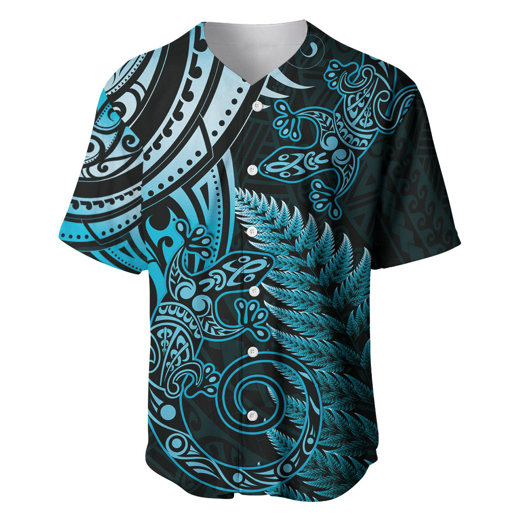 New Zealand Lizard Baseball Jersey Silver Fern Aotearoa Maori Blue Version LT14 Blue - Polynesian Pride