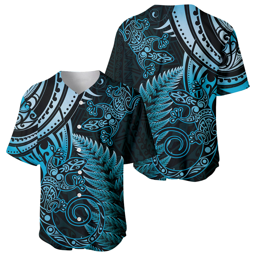 New Zealand Lizard Baseball Jersey Silver Fern Aotearoa Maori Blue Version LT14 - Polynesian Pride