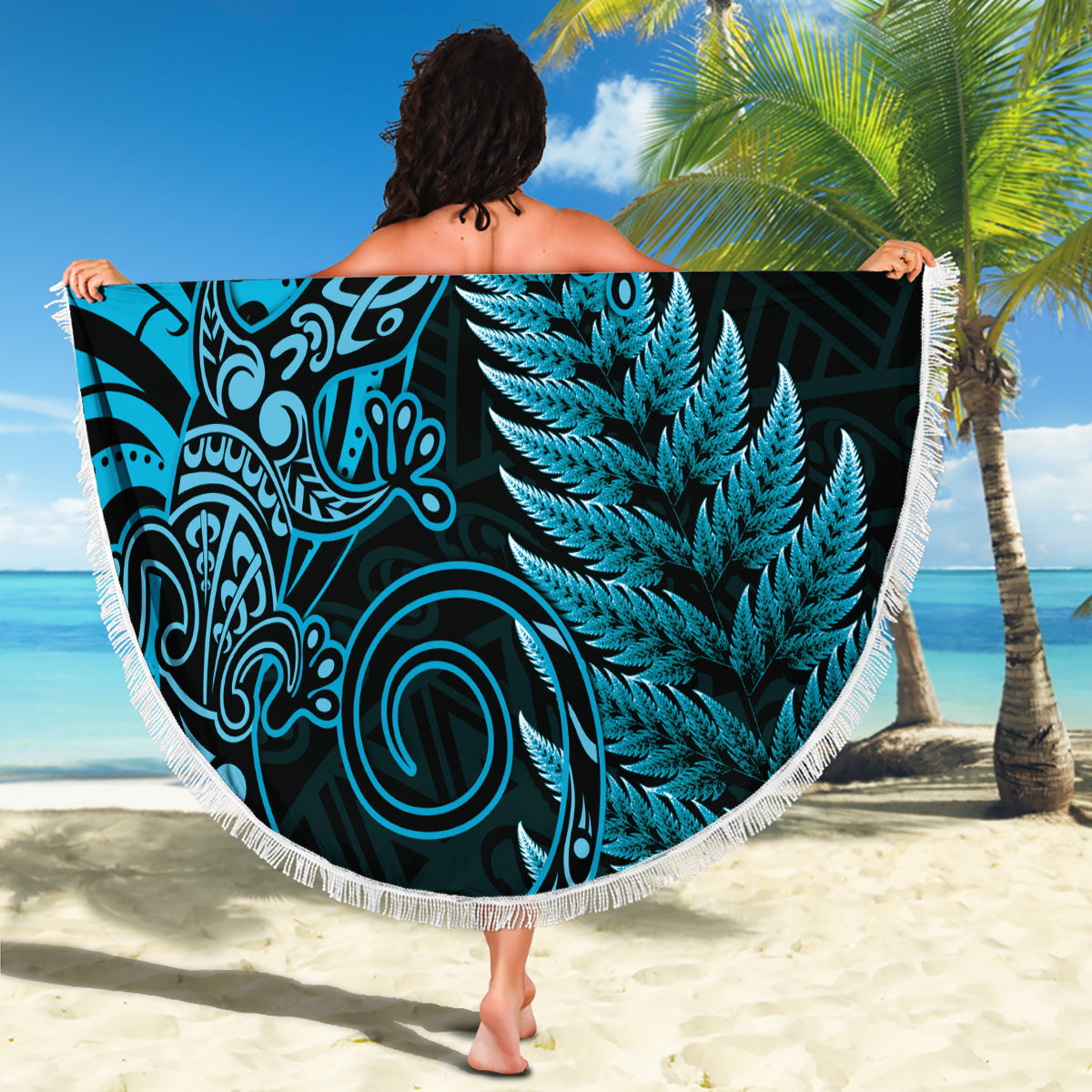 New Zealand Lizard Beach Blanket Silver Fern Aotearoa Maori Blue Version LT14 - Polynesian Pride