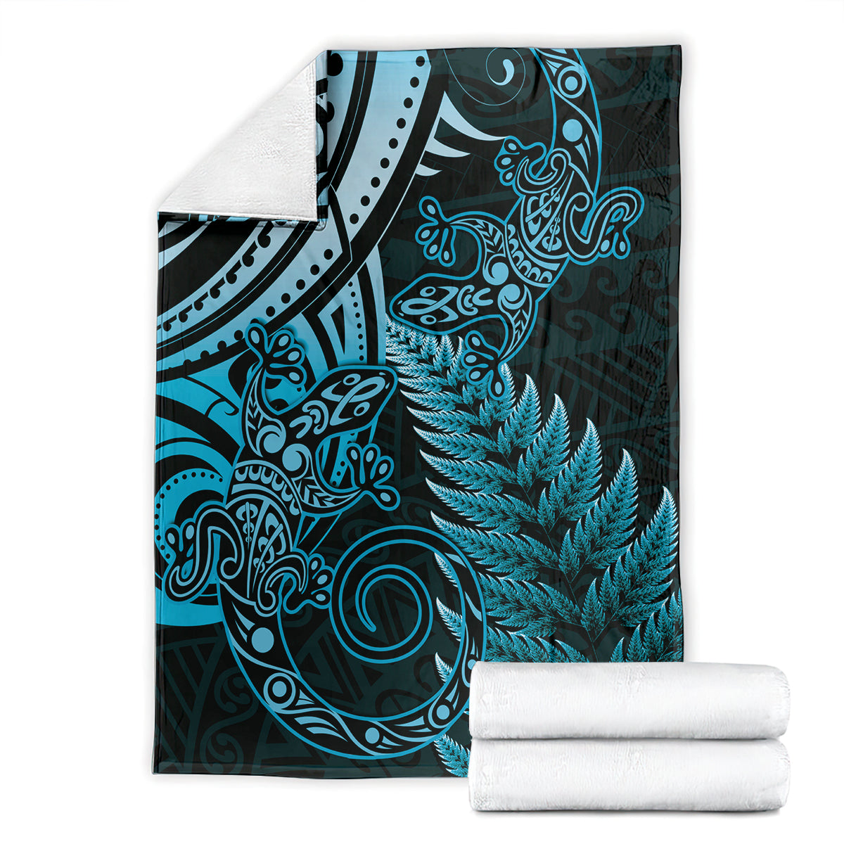 New Zealand Lizard Blanket Silver Fern Aotearoa Maori Blue Version LT14 - Polynesian Pride