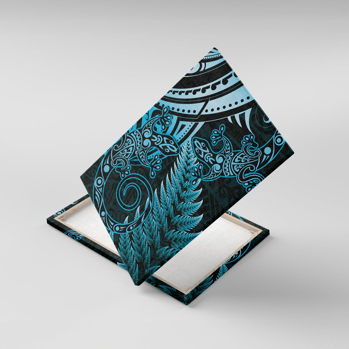 New Zealand Lizard Canvas Wall Art Silver Fern Aotearoa Maori Blue Version LT14 With Frame Blue - Polynesian Pride
