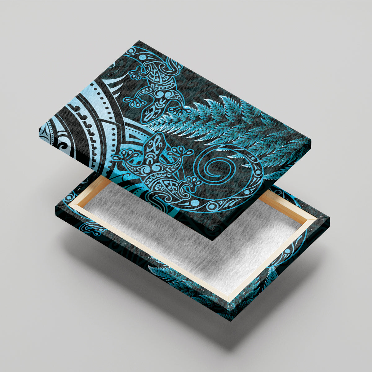 New Zealand Lizard Canvas Wall Art Silver Fern Aotearoa Maori Blue Version LT14 - Polynesian Pride