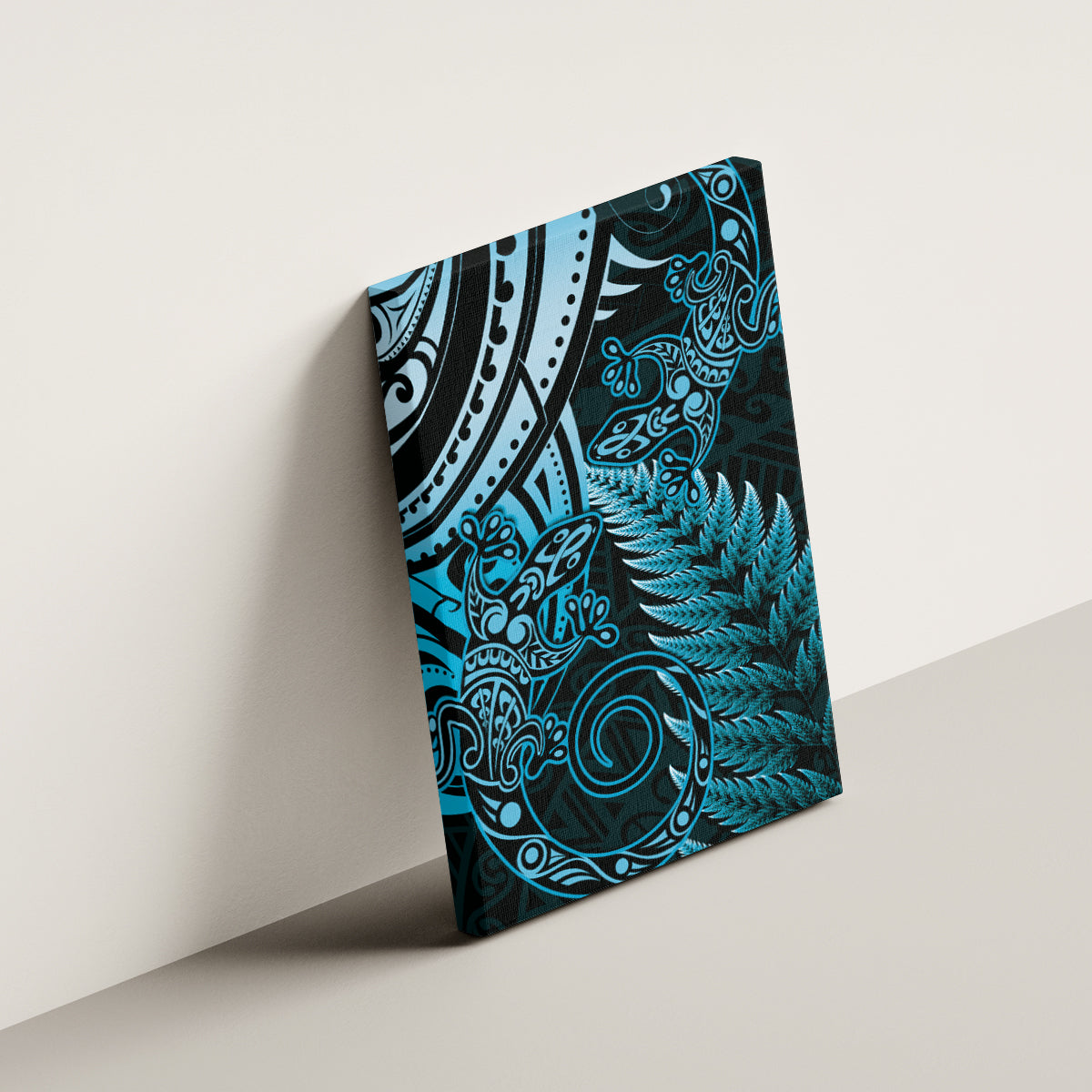 New Zealand Lizard Canvas Wall Art Silver Fern Aotearoa Maori Blue Version LT14 - Polynesian Pride