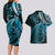 New Zealand Lizard Couples Matching Long Sleeve Bodycon Dress and Hawaiian Shirt Silver Fern Aotearoa Maori Blue Version