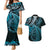 New Zealand Lizard Couples Matching Mermaid Dress and Hawaiian Shirt Silver Fern Aotearoa Maori Blue Version