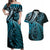 New Zealand Lizard Couples Matching Off Shoulder Maxi Dress and Hawaiian Shirt Silver Fern Aotearoa Maori Blue Version